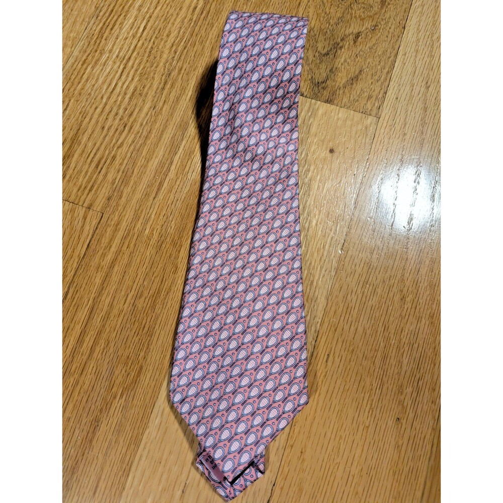 Vineyard Vines Silk Tie Pink Tennis Racquet Print Martha's Vineyard Handmade USA